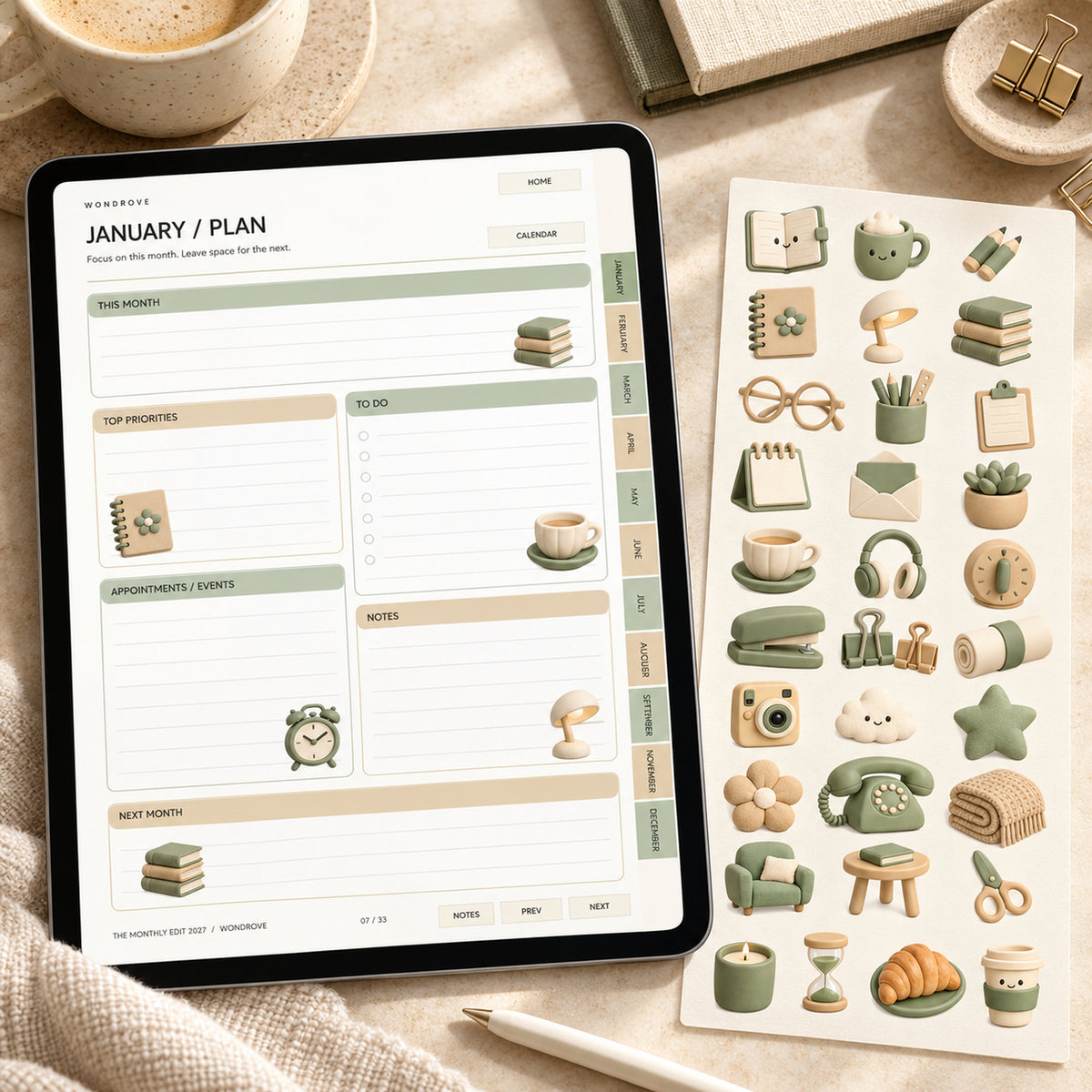 Monthly Digital Planner 2027 - Interactive Calendar & Goals - PureBubs