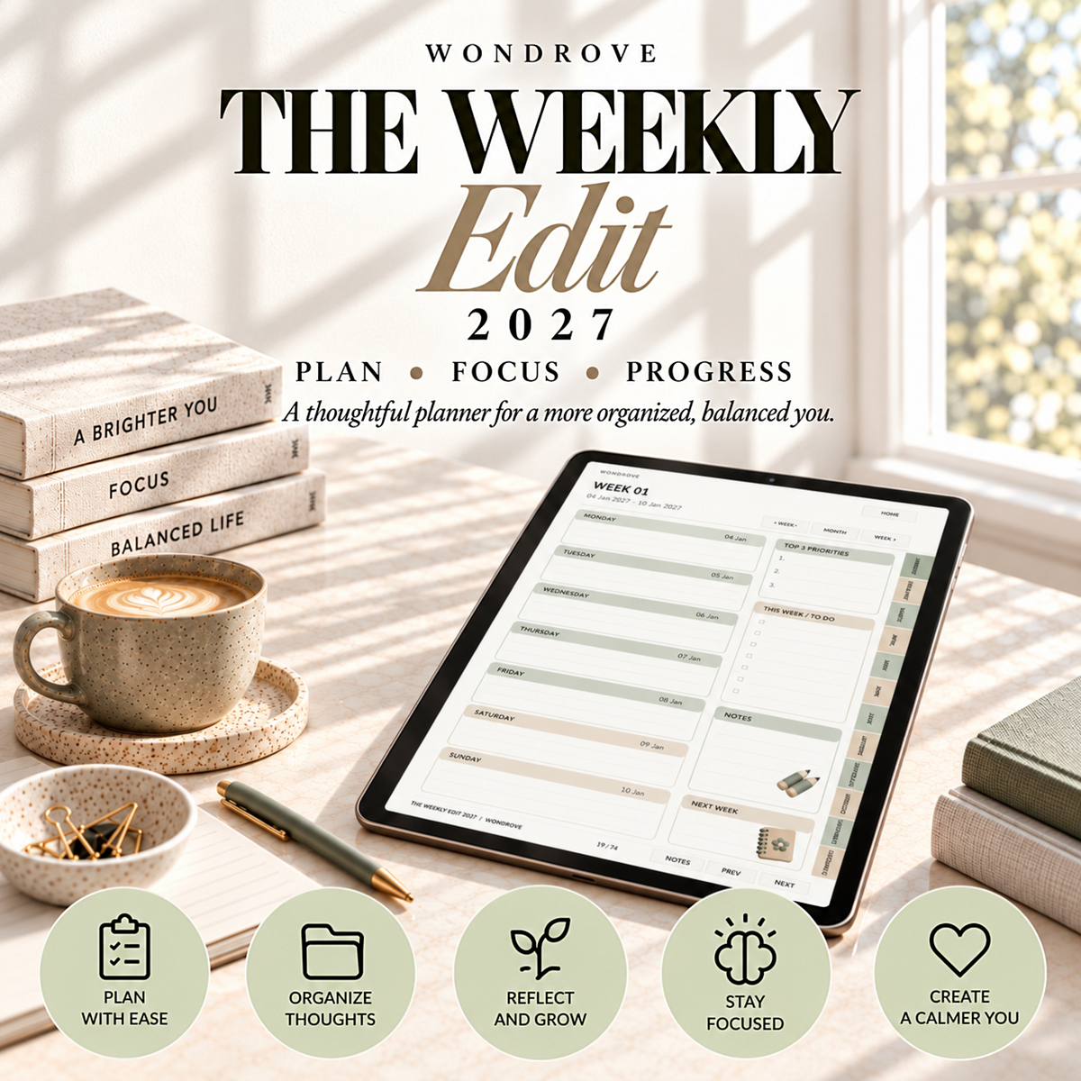 Weekly Digital Planner 2027 - Monthly Calendar & Weekly Organizer - PureBubs