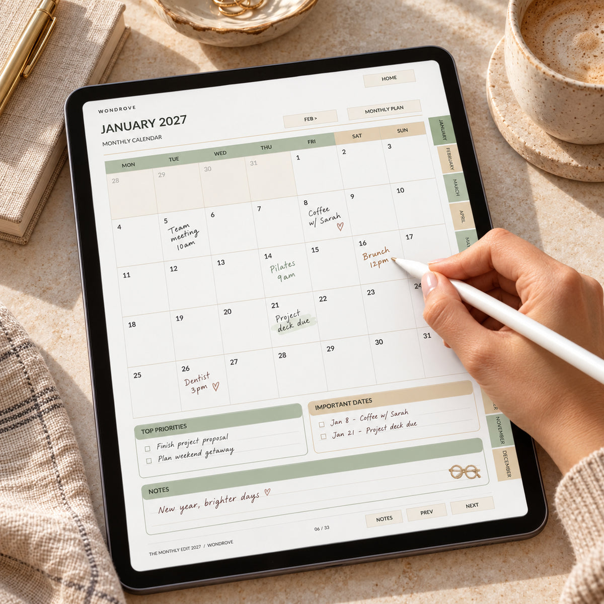 Monthly Digital Planner 2027 - Interactive Calendar & Goals - PureBubs