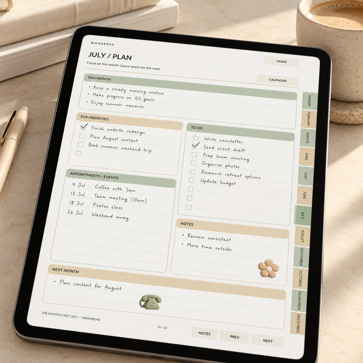 Monthly Digital Planner 2027 - Interactive Calendar & Goals - PureBubs