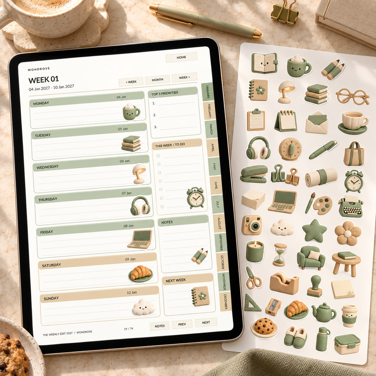 Weekly Digital Planner 2027 - Monthly Calendar & Weekly Organizer - PureBubs